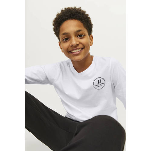 jack & jones JUNIOR longsleeve JJESWIFT met printopdruk wit Jongens Katoen Ronde hals 176