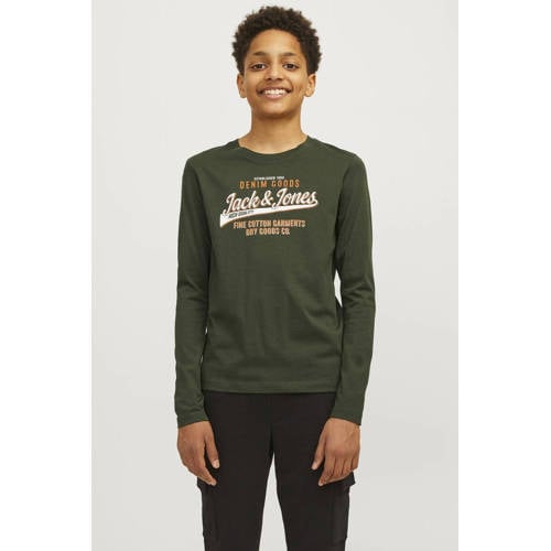 jack & jones JUNIOR longsleeve JJELOGO met logo wit Groen Jongens Katoen Ronde hals 140