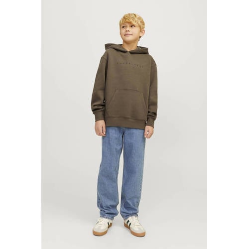 jack & jones JUNIOR hoodie JJESTAR met logo bruin Sweater Tekst 164