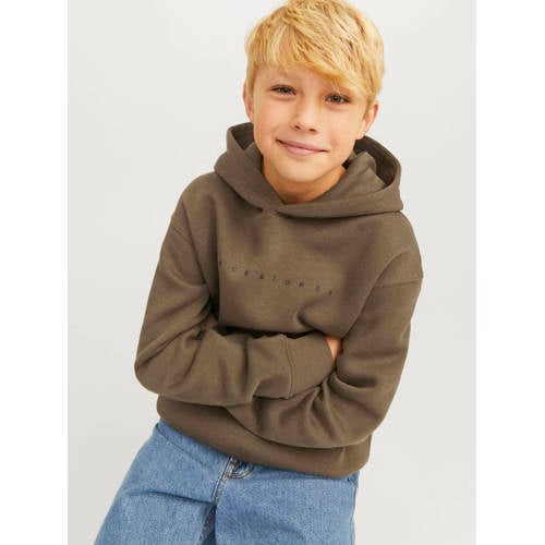 jack & jones JUNIOR hoodie JJESTAR met logo bruin Sweater Tekst 164