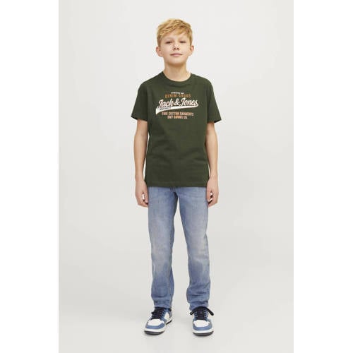 jack & jones JUNIOR T-shirt JJELOGO met logo warm donkergroen Jongens Katoen Ronde hals 164