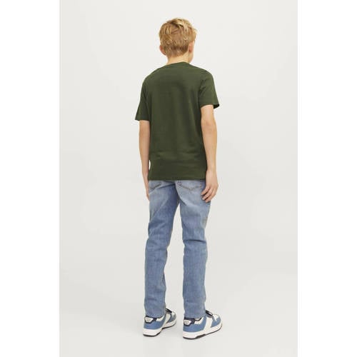 jack & jones JUNIOR T-shirt JJELOGO met logo warm donkergroen Jongens Katoen Ronde hals 164