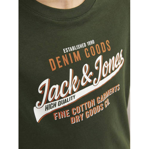 jack & jones JUNIOR T-shirt JJELOGO met logo warm donkergroen Jongens Katoen Ronde hals 164