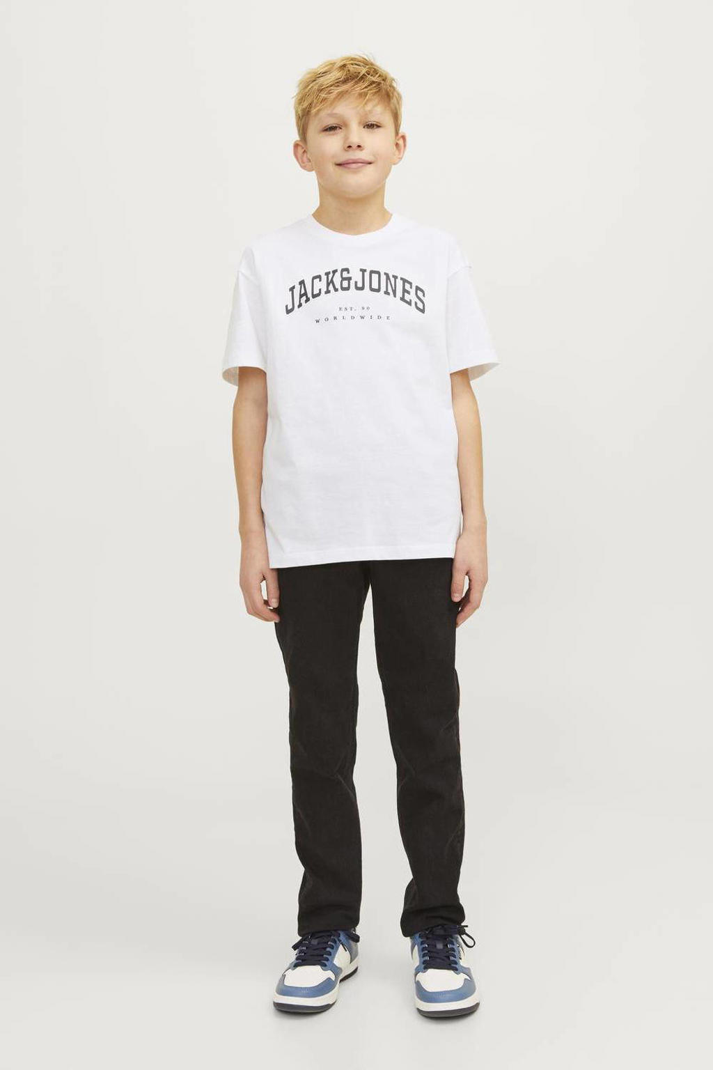 JACK & JONES JUNIOR T-shirt JJECALEB VARSITY met logo wit