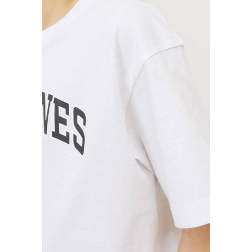 jack & jones JUNIOR T-shirt JJECALEB VARSITY met logo wit Jongens Katoen Ronde hals 152
