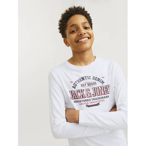 jack & jones JUNIOR longsleeve JJELOGO met logo wit Jongens Katoen Ronde hals 164