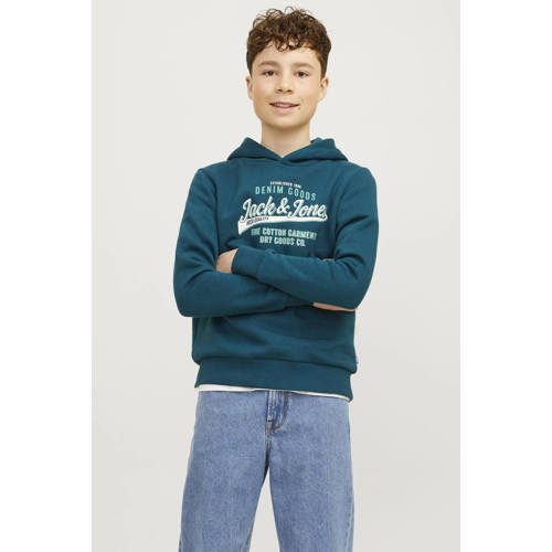 jack & jones JUNIOR hoodie JJELOGO met logo petrol Sweater Blauw Logo 128