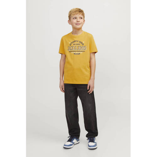 jack & jones JUNIOR T-shirt JJELOGO met logo honinggeel Jongens Katoen Ronde hals 152