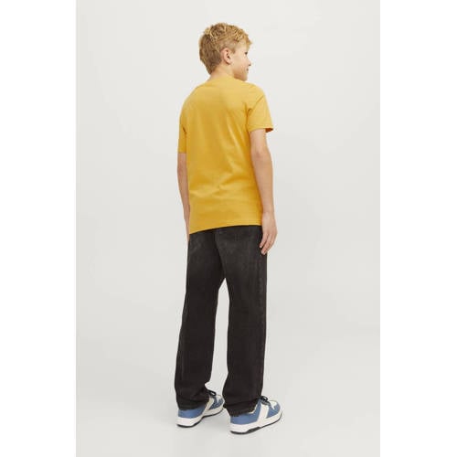 jack & jones JUNIOR T-shirt JJELOGO met logo honinggeel Jongens Katoen Ronde hals 152