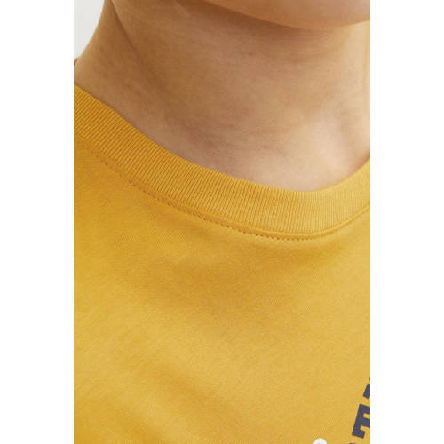 jack & jones JUNIOR T-shirt JJELOGO met logo honinggeel Jongens Katoen Ronde hals 152