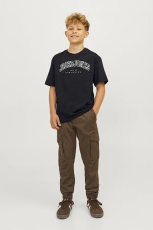 T-shirt JJECALEB VARSITY met logo zwart