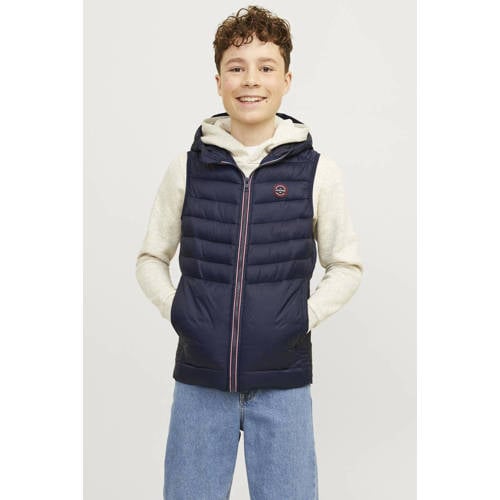 jack & jones JUNIOR bodywarmer JJESPRINT donkerblauw Jongens Nylon Capuchon 176
