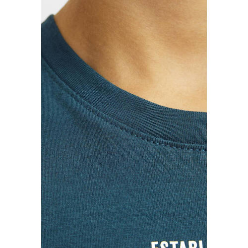jack & jones JUNIOR T-shirt JJELOGO met logo petrol Blauw Jongens Katoen Ronde hals 140