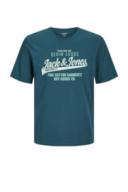 thumbnail: Blauwe jongens JACK & JONES JUNIOR T-shirt van katoen met logo dessin, korte mouwen en ronde hals