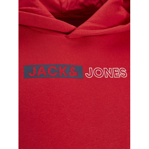 jack & jones JUNIOR hoodie JJEPLAYER met logo felrood Sweater Logo 128