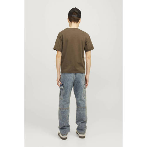 jack & jones JUNIOR T-shirt JJESTAR met tekst Bruin Jongens Katoen Ronde hals 164