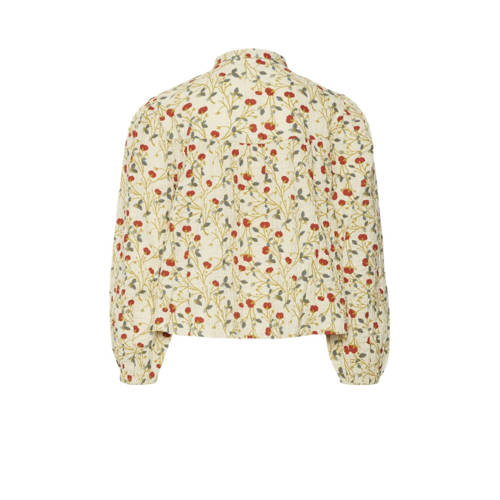 VERO MODA GIRL gebloemde blouse VMBIA beige rood Meisjes Katoen Mao kraag 140