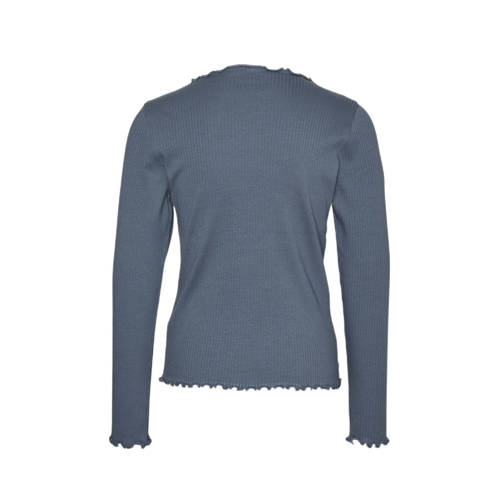 VERO MODA GIRL longsleeve VMLAVENDER KELLY met hartjes en borduursels middenblauw Meisjes Stretchkatoen Ronde hals 134 140