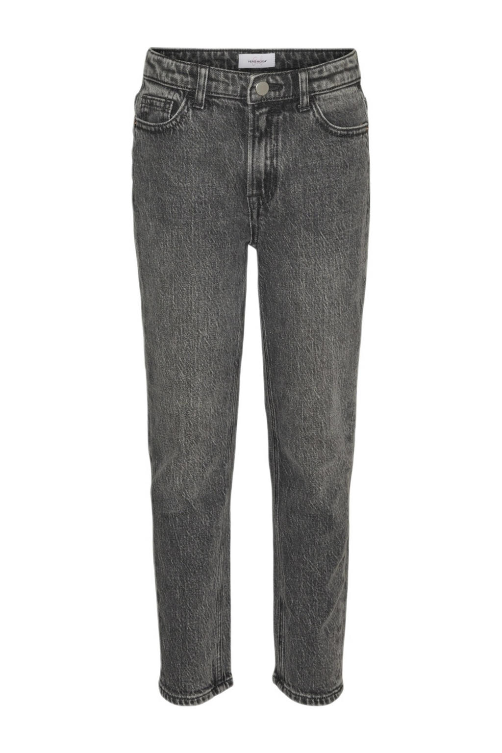 Grey denim meisjes VERO MODA GIRL high waist mom jeans van denim met rits- en knoopsluiting en effen