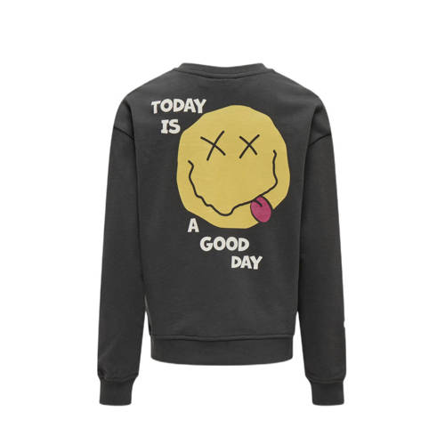 Only KIDS GIRL sweater KOGLISSIE met backprint donkergrijs Backprint 146 152