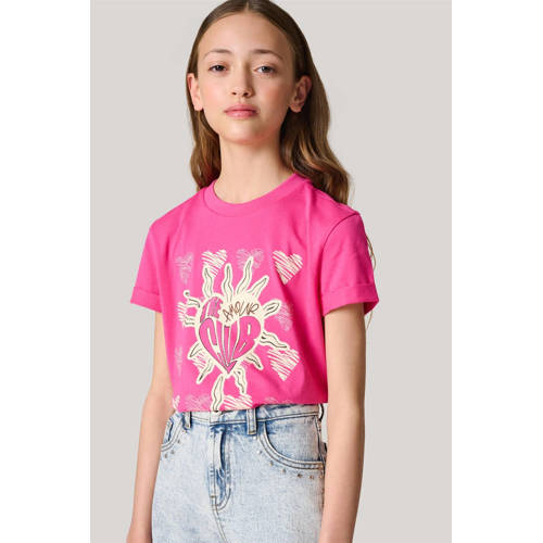Shoeby T-shirt met printopdruk roze Meisjes Katoen Ronde hals Printopdruk 110 116