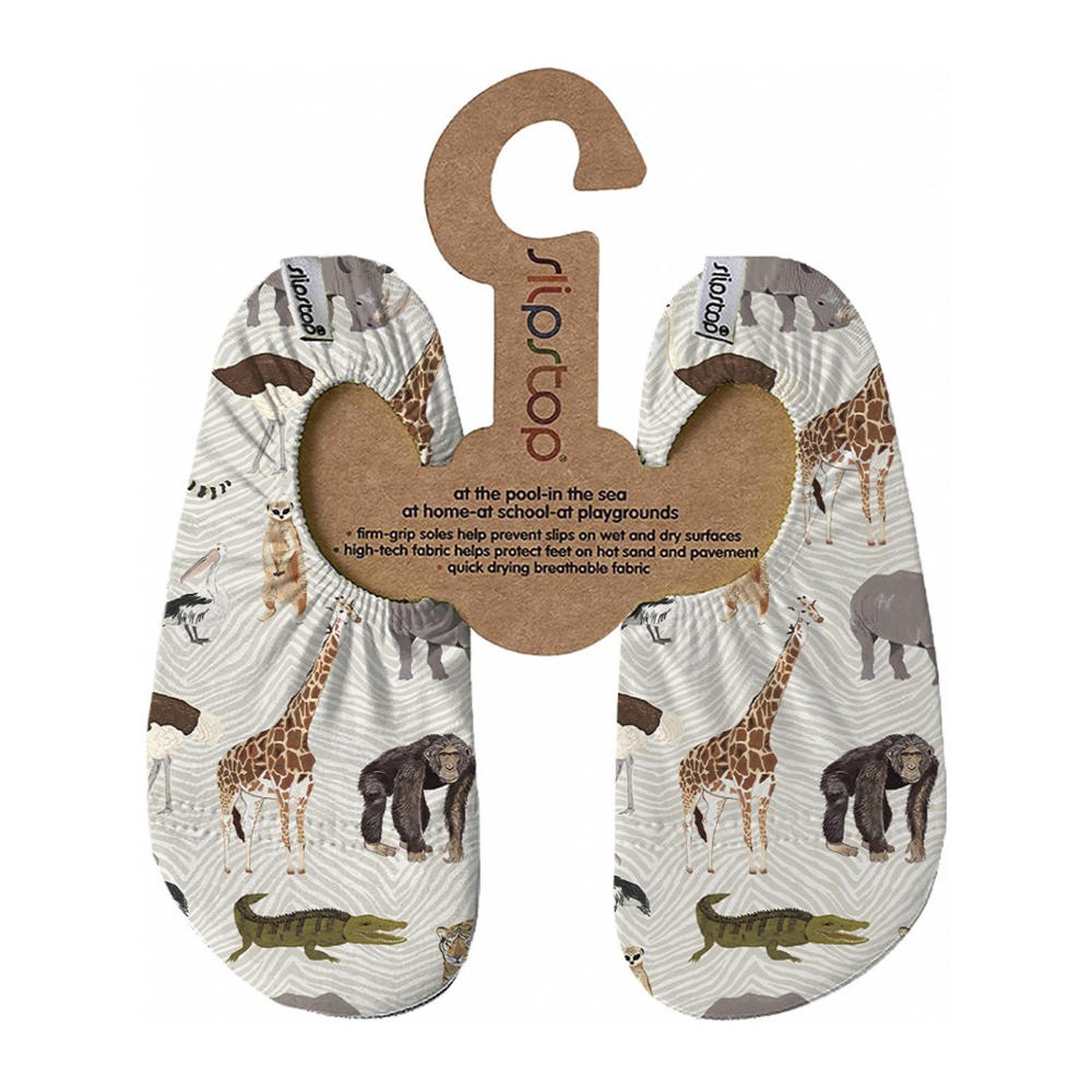Beige jongens Slipstop waterschoenen van textiel met dierenprint