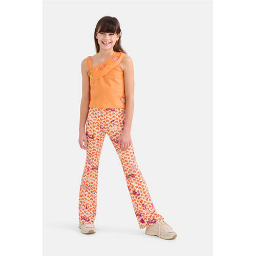 Shoeby high waist flared broek met all over print oranje Meisjes Polyester 146 152