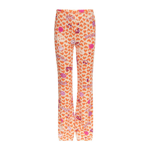 Shoeby high waist flared broek met all over print oranje Meisjes Polyester - 110/116