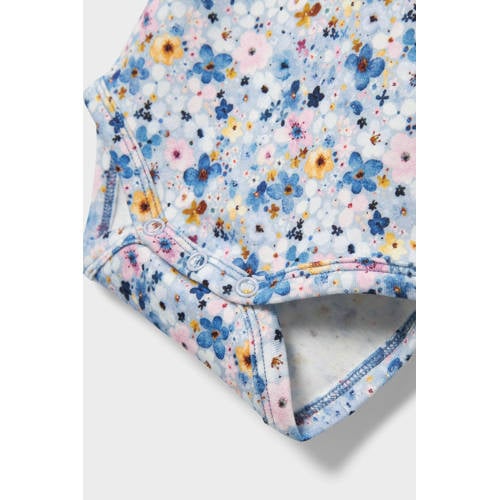 Name it BABY Romper Blauw Meisjes Katoen Ronde hals Bloemen 74