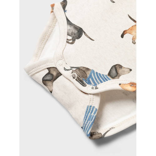 name it BABY romper NBMKINGO zand groen blauw Beige Jongens Katoen Ronde hals 74