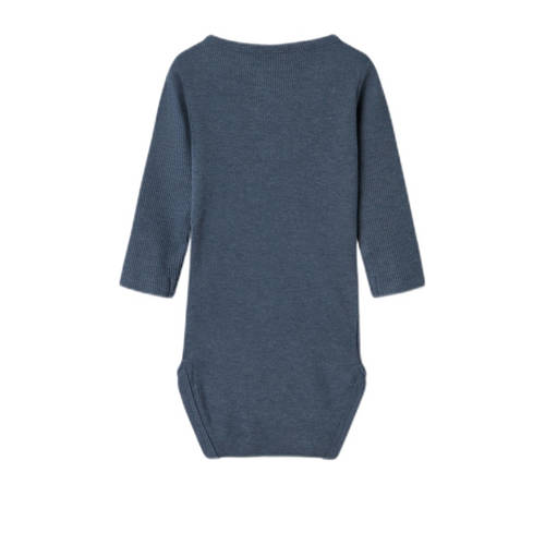 name it BABY ribgbreide romper NBMKAB blauw melange Jongens Katoen Ronde hals 86