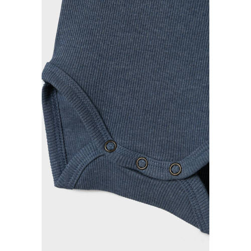 Name it BABY ribgbreide romper NBMKAB blauw melange Jongens Katoen Ronde hals 86