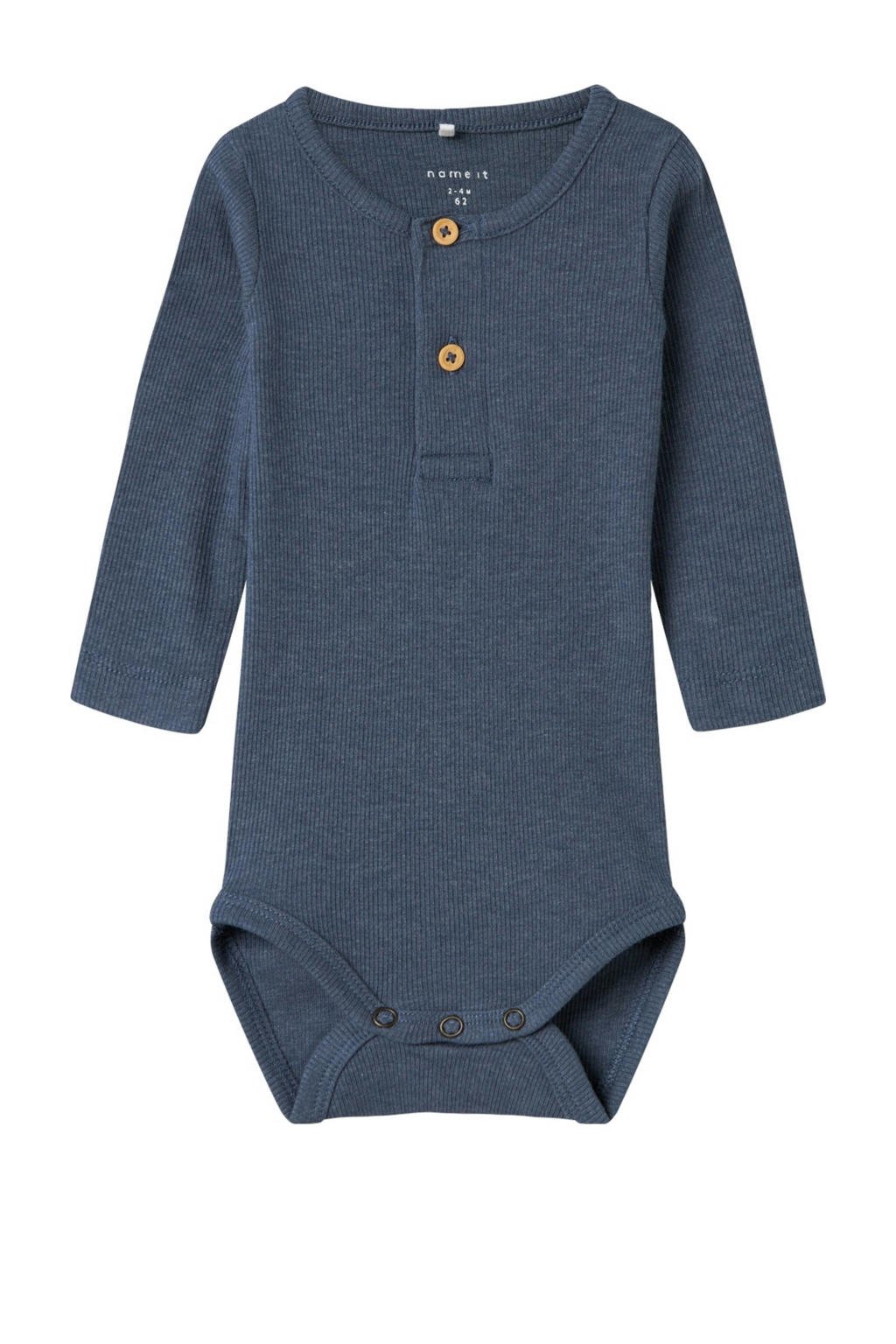 NAME IT BABY ribgbreide romper NBMKAB blauw melange