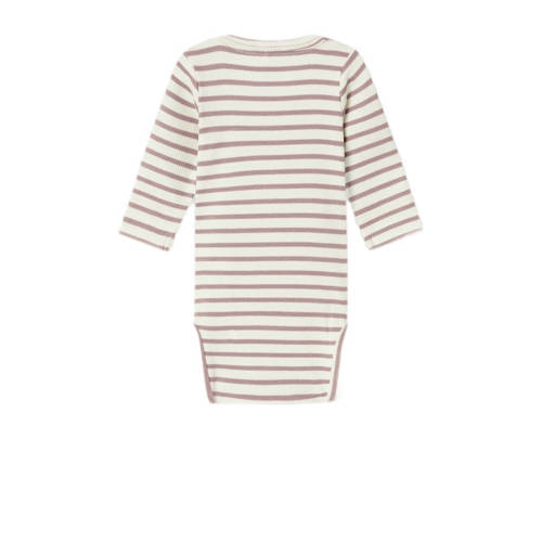 name it BABY gestreepte romper NBNBANI mauve ecru Roze Jongens Katoen Ronde hals 80