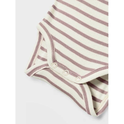 name it BABY gestreepte romper NBNBANI mauve ecru Roze Jongens Katoen Ronde hals 80