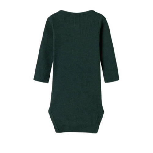 Name it BABY ribgbreide romper NBMKAB diep donkergroen melange Jongens Katoen Ronde hals 50