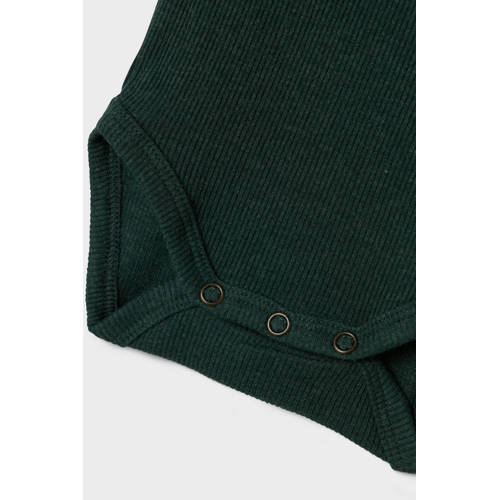 name it BABY ribgbreide romper NBMKAB diep donkergroen melange Jongens Katoen Ronde hals 50