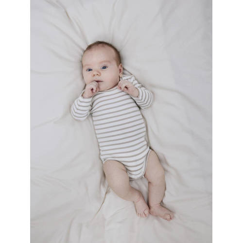 name it BABY gestreepte romper NBNBANI beige ecru Jongens Katoen Ronde hals 50