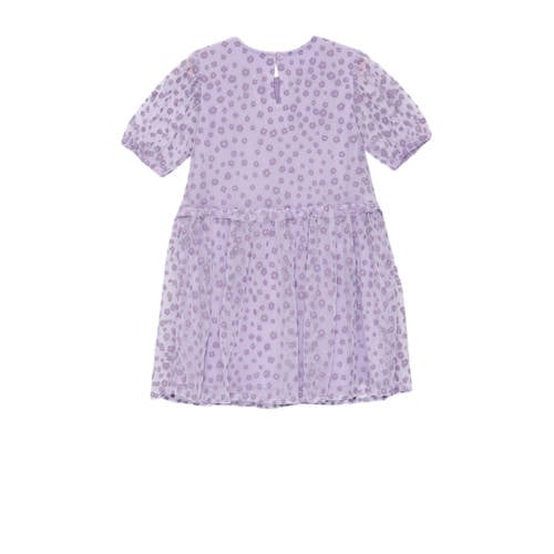 s.Oliver jurk met all over print en ruches lila Paars Meisjes Polyester Ronde hals 92