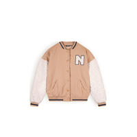 thumbnail: Zand en witte meisjes NoBell’ bomberjack Darsy van polyester met meerkleurige print, lange mouwen, ronde hals, drukknoopsluiting en teddy detail