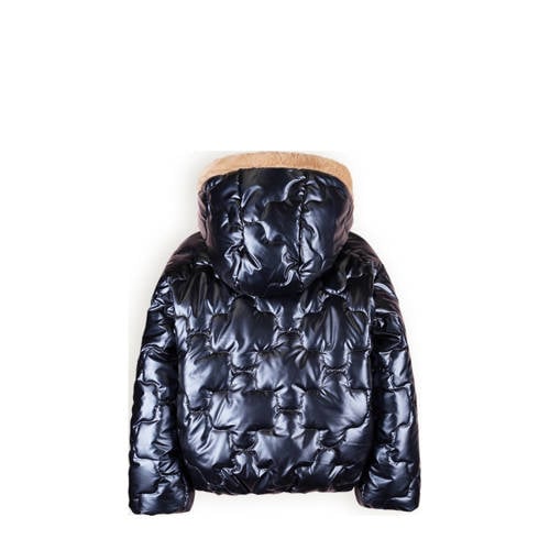 NONO gewatteerde winterjas Bee donkerblauw Meisjes Polyester Capuchon Effen 158 164