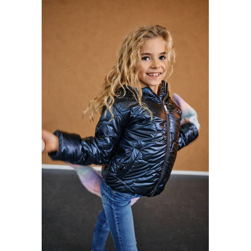 NONO gewatteerde winterjas Bee donkerblauw Meisjes Polyester Capuchon Effen 158 164