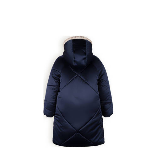 NONO quilted gewatteerde winterjas Beetle donkerblauw Meisjes Polyester Capuchon 122 128