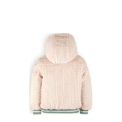 NONO reversible gewatteerde winterjas Bomby met bladprint lichtgroen beige Meisjes Polyester Capuchon 104