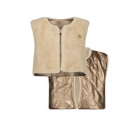 thumbnail: Ecru, ivoor en gouden meisjes Le Chic reversible gilet van teddy materiaal met openvallende hals en glimmend detail