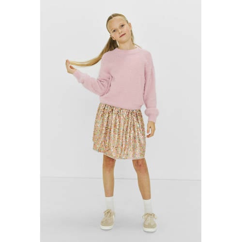 Coolcat gebreide trui Fleur roze / zilver Meisjes Polyamide Ronde hals