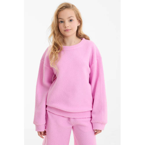 Anytime teddy fleece trui roze Meisjes Polyester Ronde hals Effen