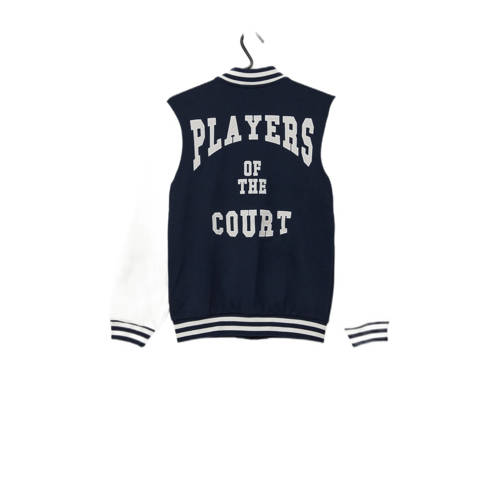 s.Oliver baseball jacket met printopdruk donkerblauw wit Jas Jongens Katoen Klassieke kraag 170 176