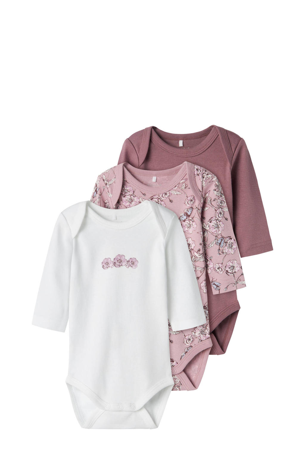 NAME IT BABY romper NBFBODY - set van 3 wit/lila/paars