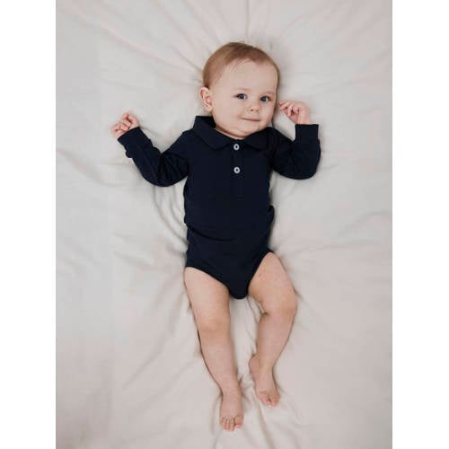name it BABY romper NBMHOLGER donkerblauw Jongens Katoen Polokraag Effen 80
